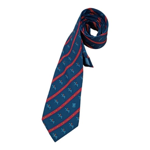 CELINE Blue Equestrian Logo Silk Tie ITALY 60"/ 3.1" EC - Picture 3 of 5